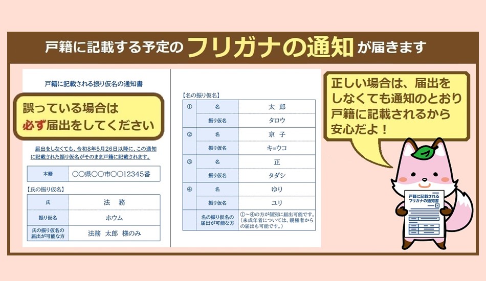 画像リンク：令和7年5月26日から戸籍に氏名の振り仮名が記載されますのページへ