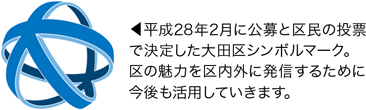 平成28年2月に公募と区民の投票で決定した大田区シンボルマーク。区の魅力を区内外に発信するために今後も活用していきます。