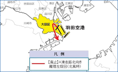 （北風時）A滑走路北向き離陸左旋回が廃止されます