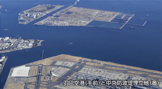 羽田空港（手前）と中央防波堤埋立地（奥）