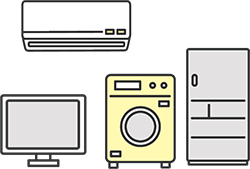 家電4品目（エアコン、テレビ、冷蔵庫・冷凍庫、洗濯機・衣類乾燥機）についての画像