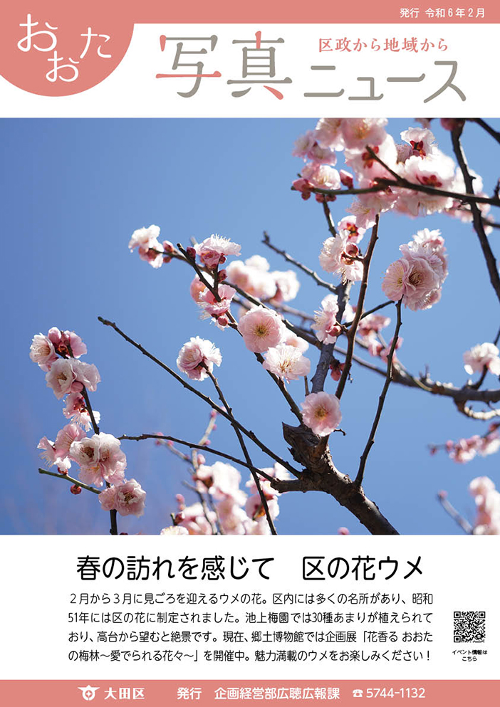 おおた写真ニュース「春の訪れを感じて　区の花ウメ」を紹介しています。