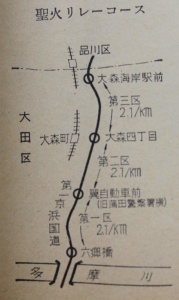 画像：昭和39年9月の大田区報掲載聖火リレーコース