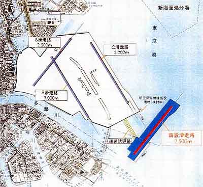 写真：羽田空港再拡張新設滑走路位置図