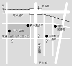 地図：萩中集会所への案内図